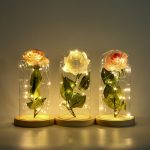 Beauty And The Beast Eternal Rose Flower In Glass Dome Gold Leaf Valentine's Day Gift Led Lamps Simulation Decor - 2