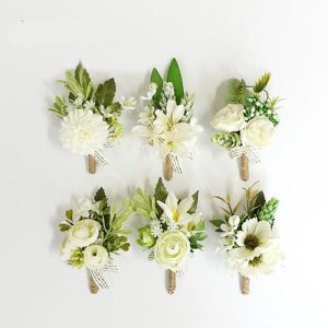 Yo Cho Wedding Grooms Buttonhole Pin Flower Boutonniere Bride Bracelet Prom Event Accessories Party Wrist Corsage White