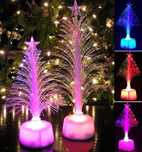 Colorful Led Fiber Optic Mini Christmas Tree With Star Topper Batterypowered Decoration - 1