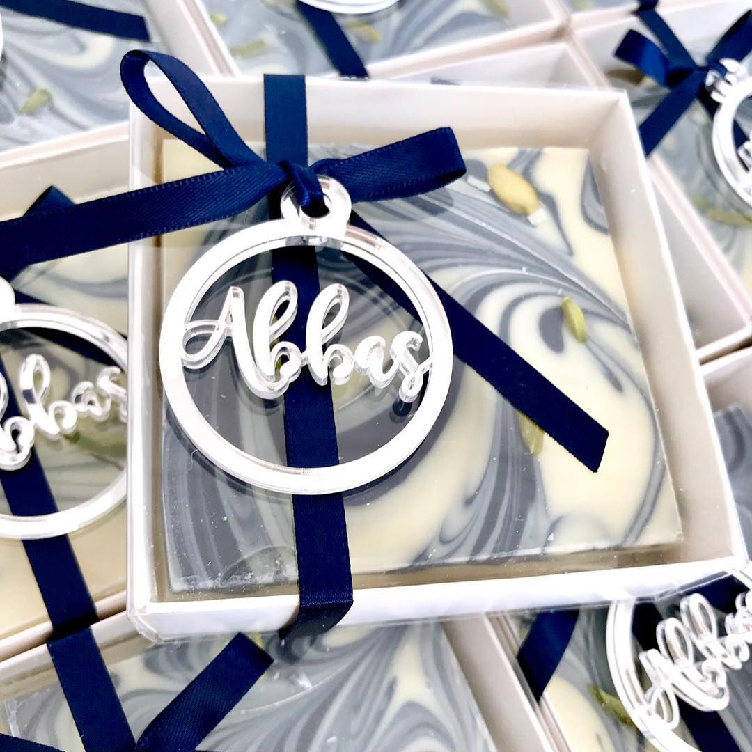 50pcs Customized Laser Cut Baby Name Round Decoration For Baptism Christening Circle Tags Bags Favor No Box Ribbon - 2