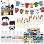 Super Hero Party Invitations Gift Box Balloons Banner Straw Bag Cake Topper Water Bottle Birthday Decoration