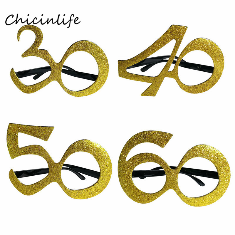 Chicinlife Elegant Gold Birthday Party Glasses For Women Decorative 30th 40th 50th 60th Celebration Cosplay Gift - 1