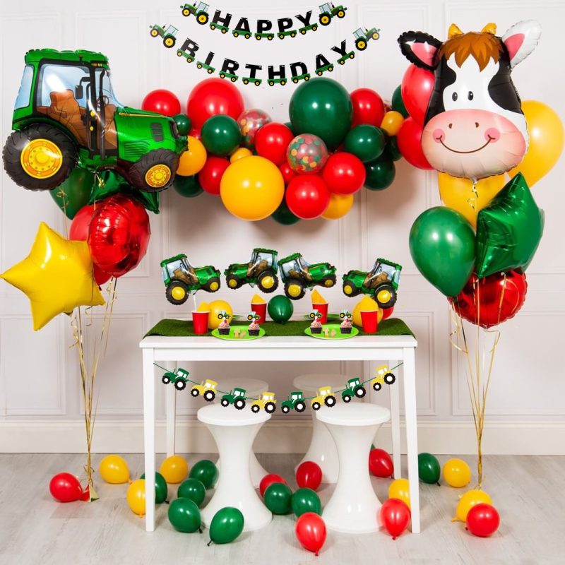 1 Set Of Farm Theme Engineering Car Happy Birthday Banner Tractor Party Baby Age Decoration Truck Excavator Cake