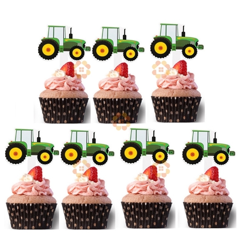 Transport Dessert Cupcake Topper Paillettes Dorées Bulldozer Tracteur Pelle  Tombereaux Camion Thème Décorations Baby Shower Joyeux Anniversaire Fête  Décor Fournitures Ensemble 18pcs - - 