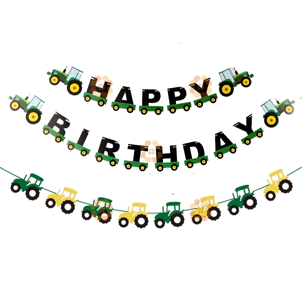 Construction Vehicle Birthday Party Set Farm Themed Decorations Cake Tractor Excavator Banner Baby Age Tracker - 5