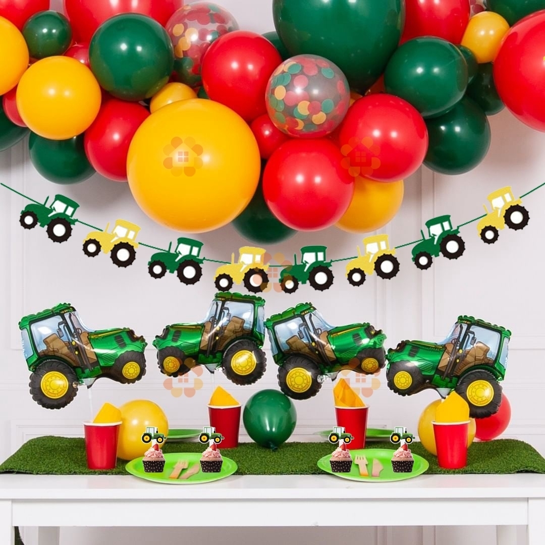 Construction Vehicle Birthday Party Set Farm Themed Decorations Cake Tractor Excavator Banner Baby Age Tracker - 1