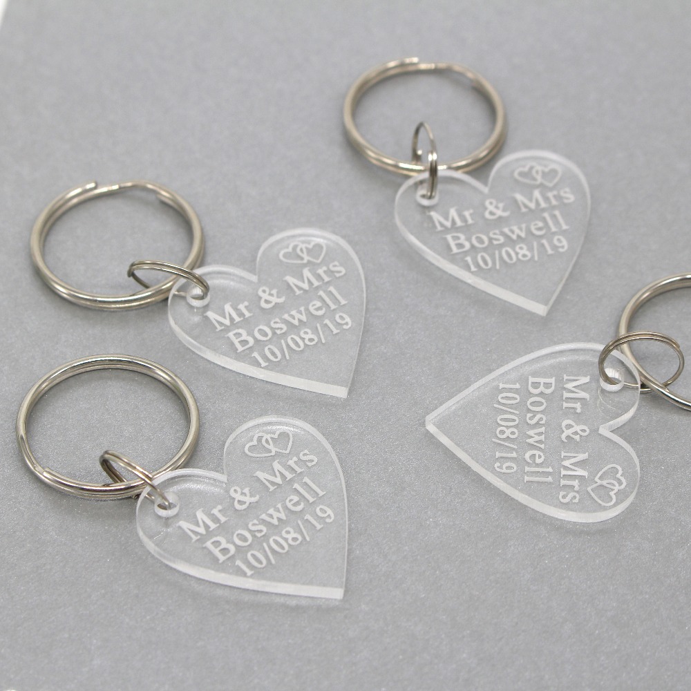 Custom Gold Acrylic Love Heart Keychain 30 Pieces Personalized Wedding Engagement Birthday Party Favors - 3