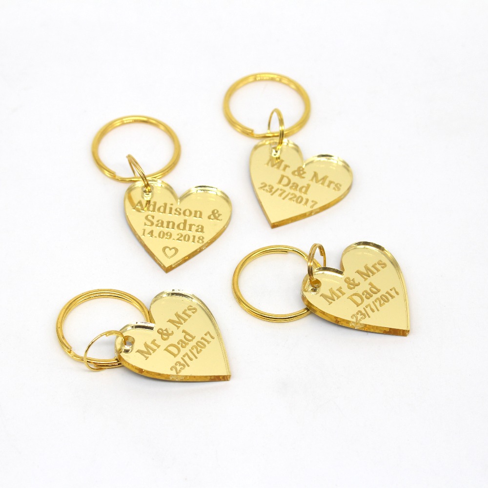 Custom Gold Acrylic Love Heart Keychain 30 Pieces Personalized Wedding Engagement Birthday Party Favors - 2