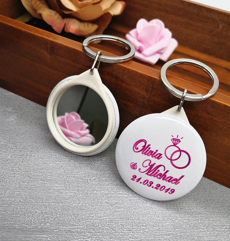 Customizable Wedding Souvenir Keychain With Mirror Personalized Name Date Ideal Guest Favor - 3