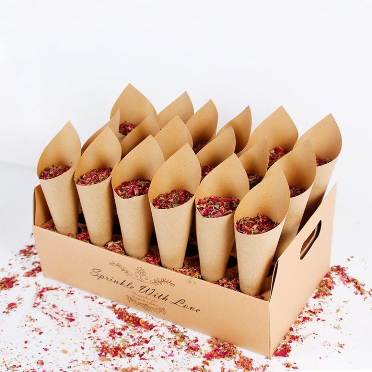 Staraise Kraft Paper Rose Dried Flower Confetti Cone Stand Box Tray For Wedding Decoration
