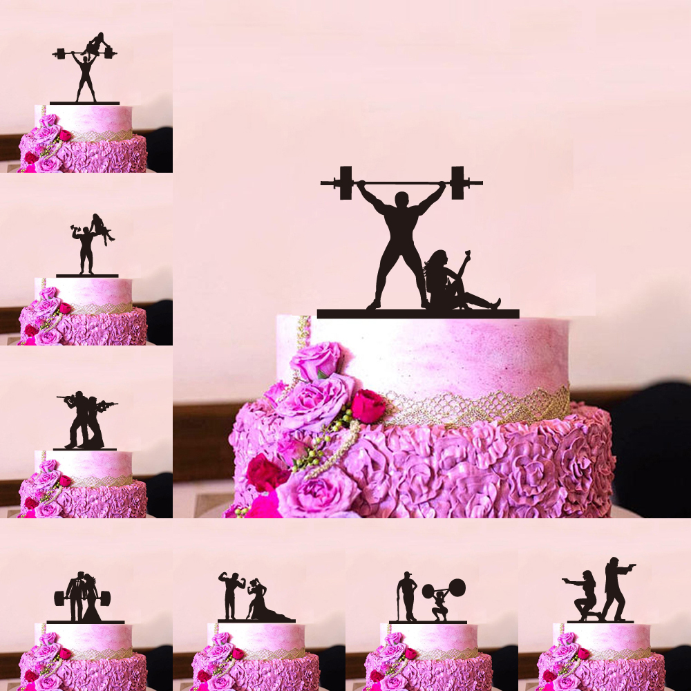 Chic Black Acrylic Wedding Cake Topper Funny Bride Groom Shooting Style Mr Mrs Decor - 5