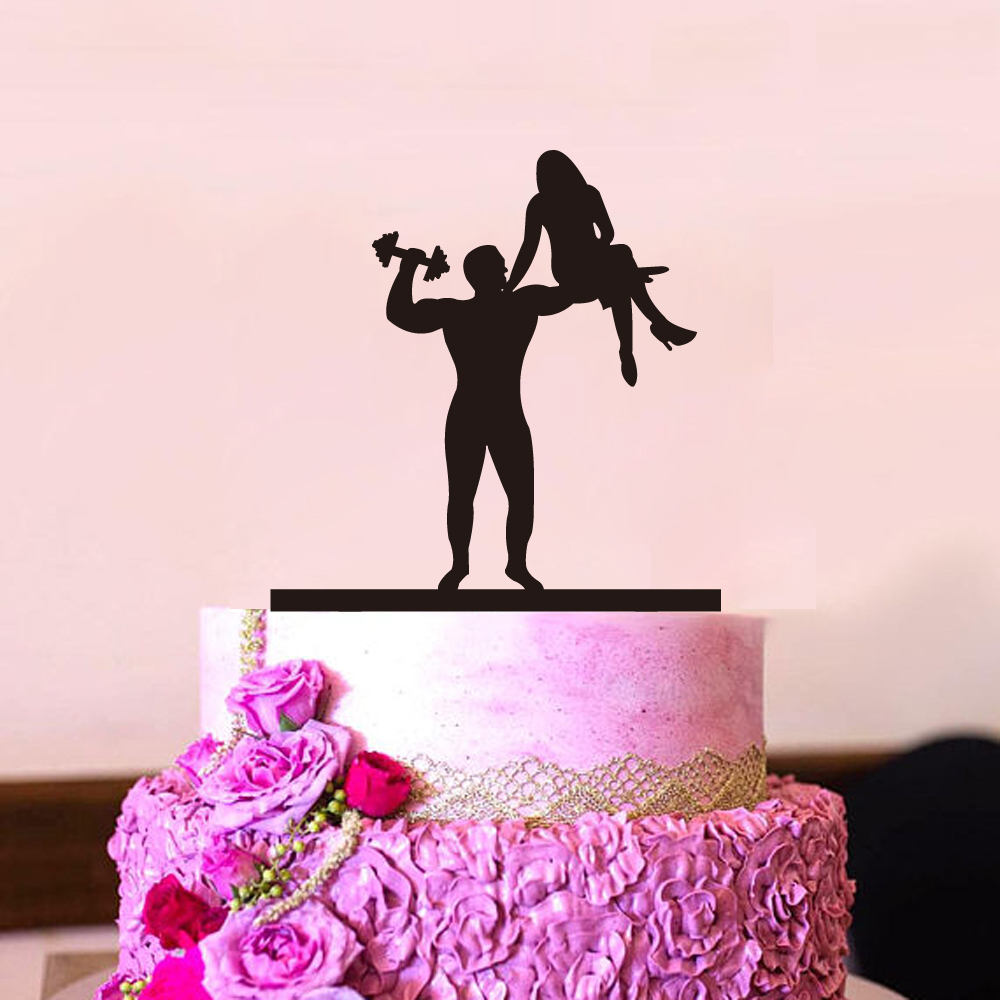 Chic Black Acrylic Wedding Cake Topper Funny Bride Groom Shooting Style Mr Mrs Decor - 3