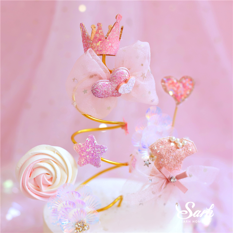 Deluxe Pink Princess Castle Cake Topper With Spiral Yarn Star Ideal For Birthday Wedding Party Celebrations And Baking Gifts - 4