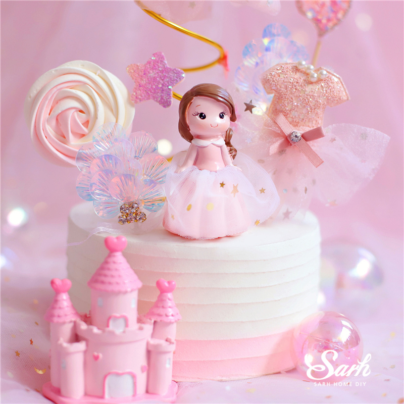 Deluxe Pink Princess Castle Cake Topper With Spiral Yarn Star Ideal For Birthday Wedding Party Celebrations And Baking Gifts - 2