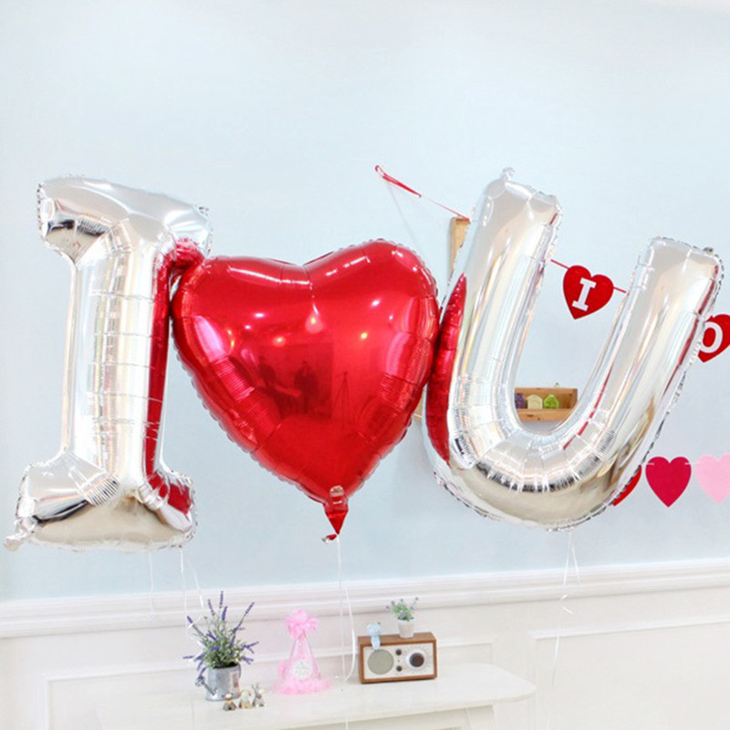 Romantic Wedding Valentines Day Foil Balloons I Love U Large Letter Heart Air Helium Party Decorations - 1