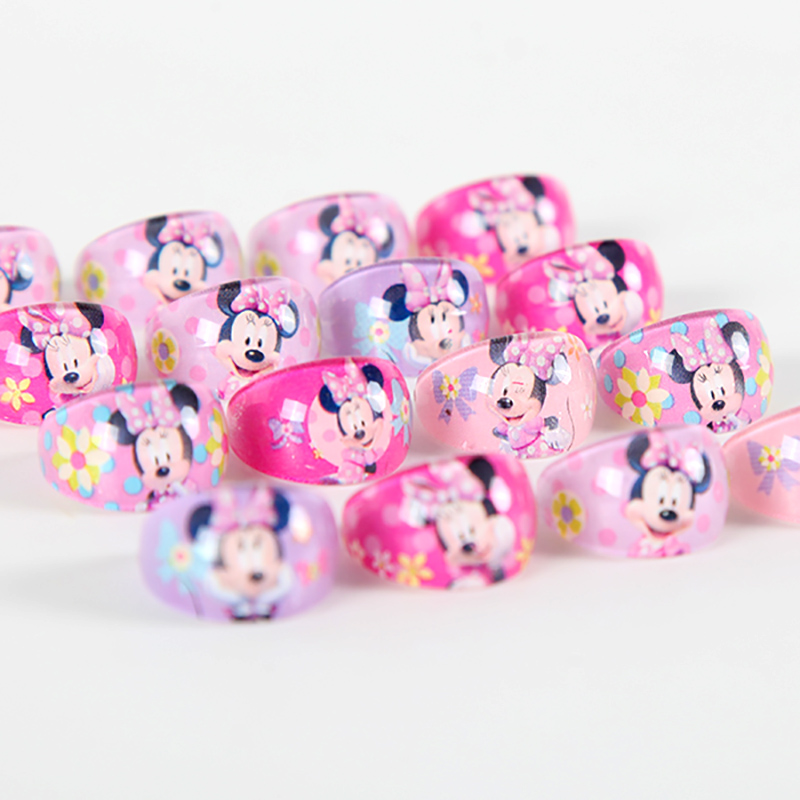 12pcs Minnie Mouse Crystal Acrylic Rings For Kids Party Favors Baby Shower Decoration Girls Jewelry Gifts - 1