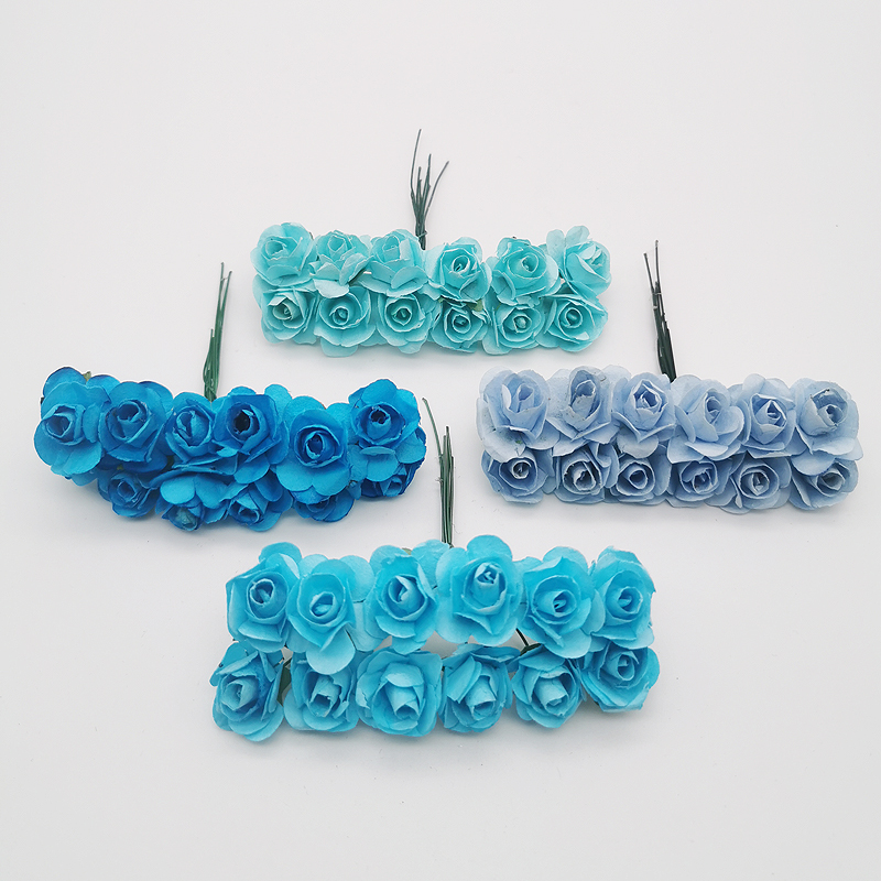 12pcs Mini Flower Head Artificial Paper Flowers Rose Used For Wedding Party Craft Decoration 19 Color - 6