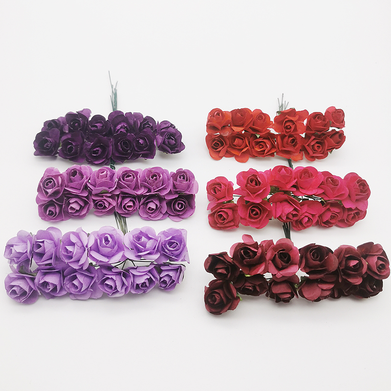 12pcs Mini Flower Head Artificial Paper Flowers Rose Used For Wedding Party Craft Decoration 19 Color - 5