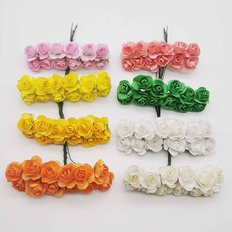 12pcs Mini Flower Head Artificial Paper Flowers Rose Used For Wedding Party Craft Decoration 19 Color - 4