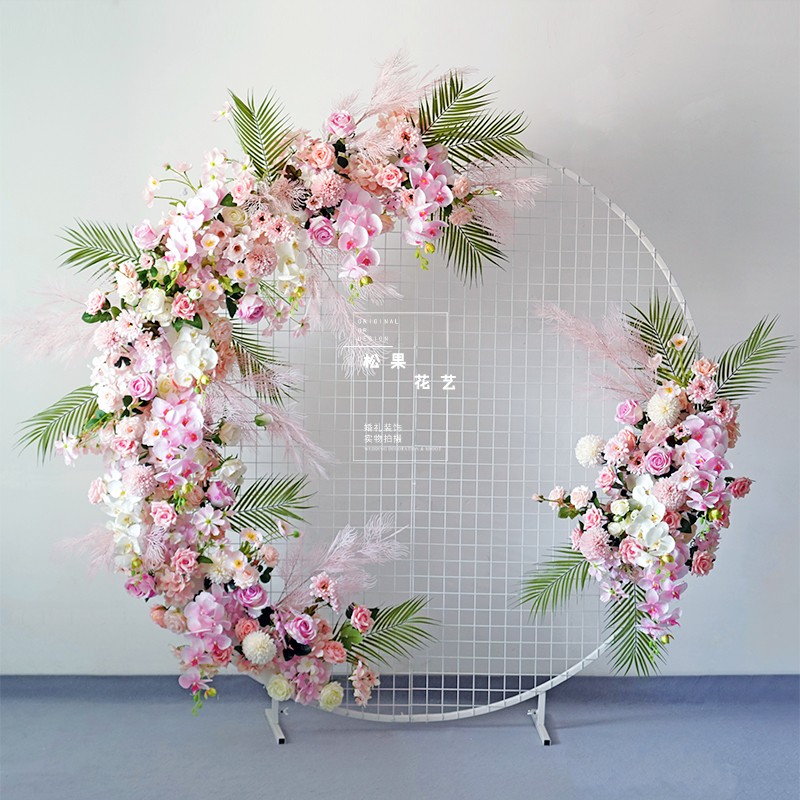 Elegant Europeanstyle Wedding Arch Decor Wrought Iron Props Custom Artificial Flower Wall Background Fake Row Decoration - 18