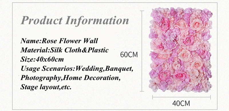 40x60cm Luxury Silk Rose Flower Wall Panel Artificial Floral Backdrop For Wedding Event Decoration - 3