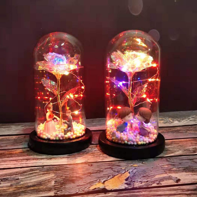 24k Gold Foil Rose Led Light Glass Dome Romantic Valentines Day Wedding Gift For Women Or Girlfriend - 5