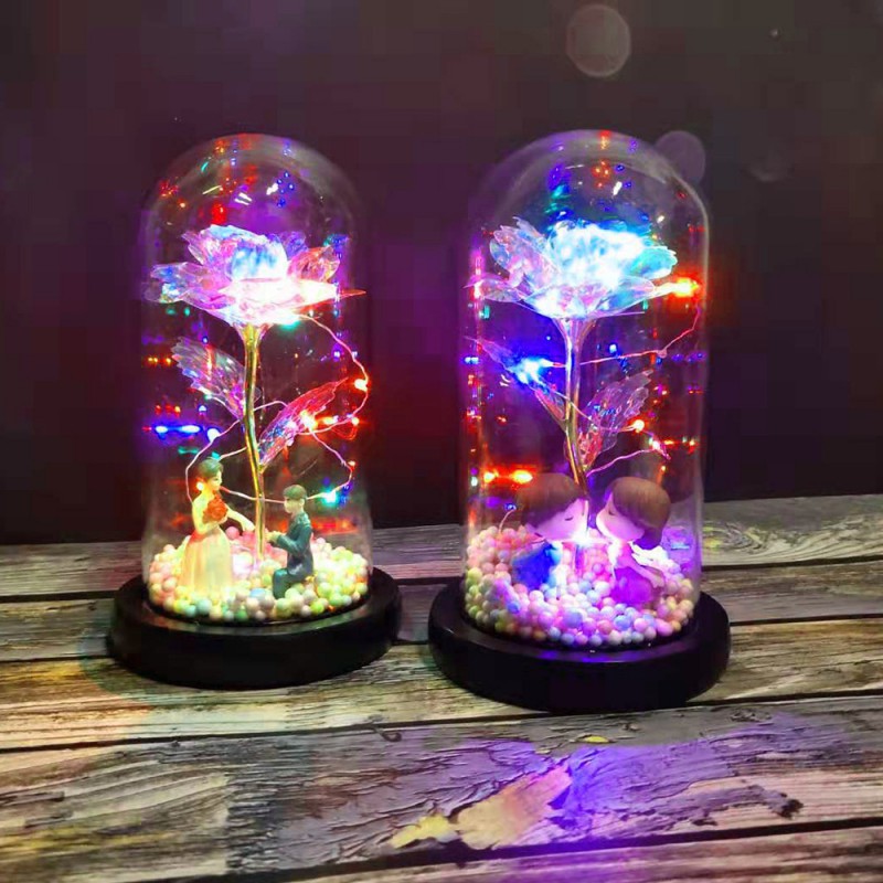 24k Gold Foil Rose Led Light Glass Dome Romantic Valentines Day Wedding Gift For Women Or Girlfriend - 3