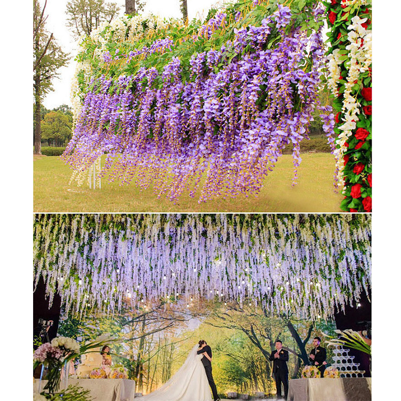 Artificial Silk Wisteria Vine White Hanging Flower Garland For Wedding Home Hotel Decorations - 4