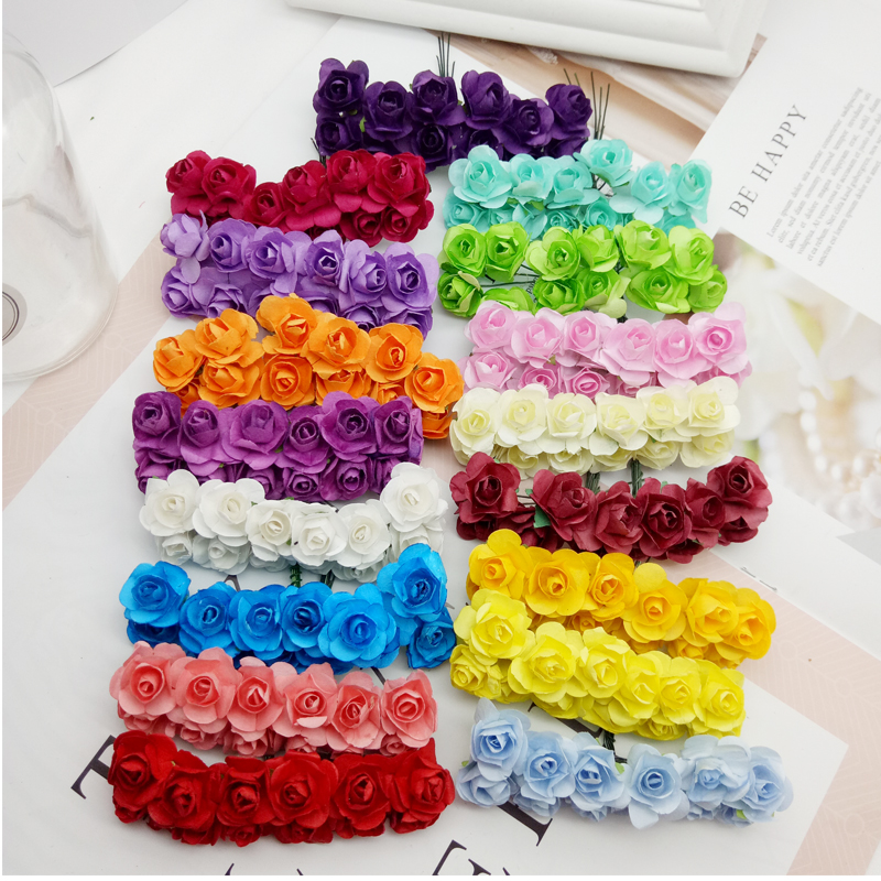144pcs Mini Flower Head Artificial Paper Flowers Rose Used For Wedding Party Craft Decoration 19 Colors - 4