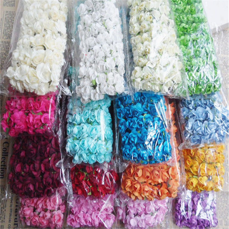 144pcs Mini Flower Head Artificial Paper Flowers Rose Used For Wedding Party Craft Decoration 19 Colors - 3
