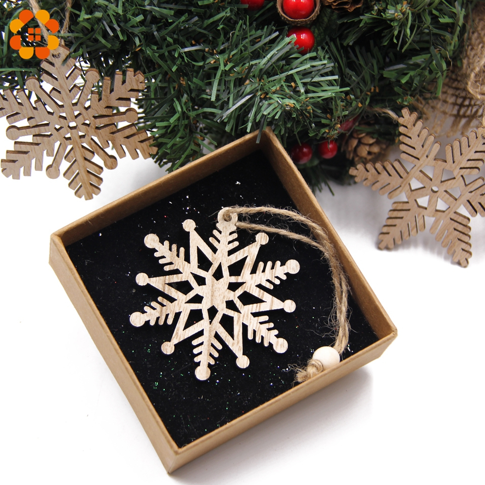 6pcs Lot Vintage Christmas Snowflakes Wooden Pendants Ornaments Wood Craft Kids Toys Decorations Tree Gifts - 5