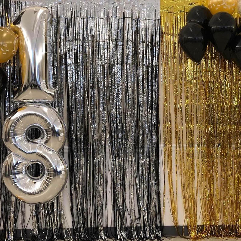 1m2m Rose Gold Metallic Foil Tinsel Fringe Curtain Wedding Birthday Party Backdrop Photo Prop Decorations - 9