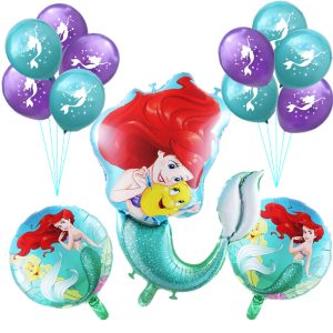 14pcs Set Large Cartoon Mermaid Ariel Disney Princess Foil Balloons Baby Girl Birthday Party Decorations Kids 10inch Latex Balls