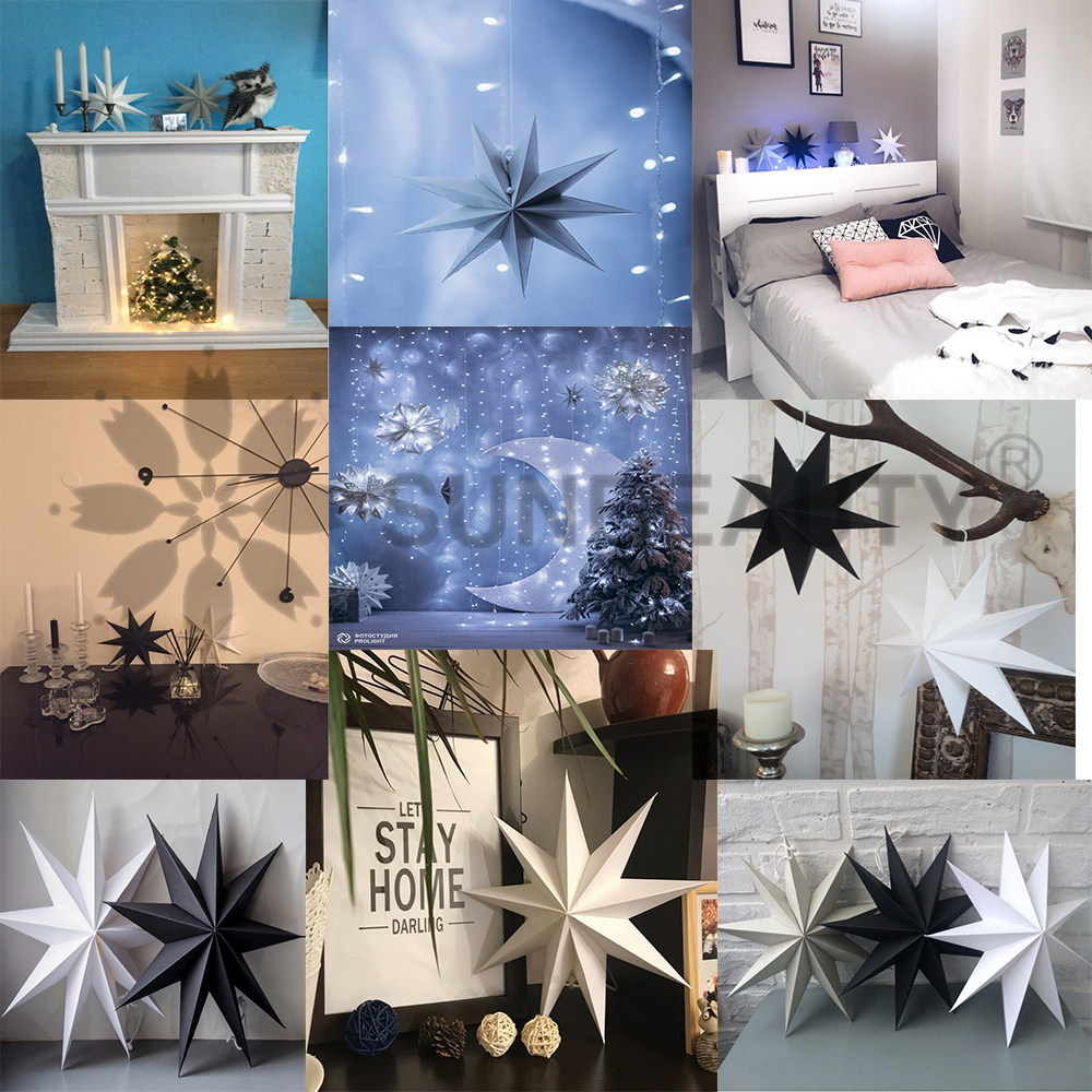 10 Colors Christmas Ornaments 30cm 12'' Hanging Paper Star Lantern Decoration Festival Year For Home - 3