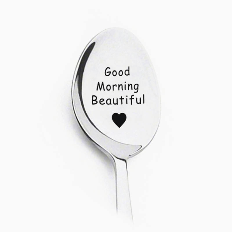Valentines Day Anniversary Gift Good Morning Handsomebeautiful Stainless Steel Spoon For Boyfriendgirlfriend - 2