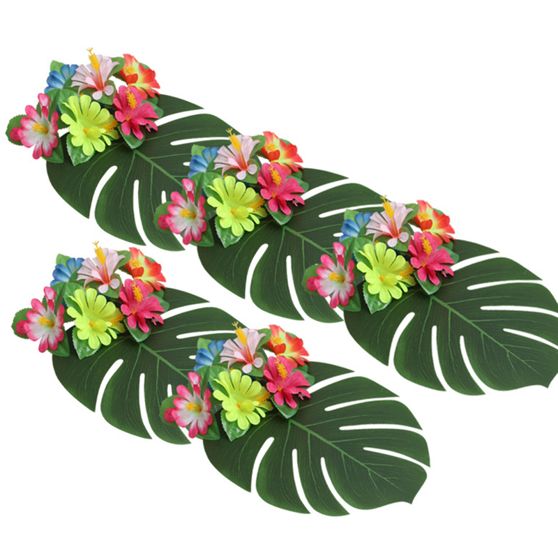 12pcs Luxurious Silk Artificial Tropical Palm Leaves For Hawaiian Luau Wedding Birthday Home Table Decorations - 19