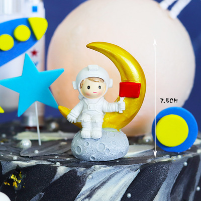 7piece Galaxy Themed Astronaut And Rocket Cake Toppers Birthday Decoration Set Space Scene Ornaments - 9