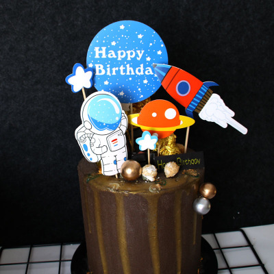 7piece Galaxy Themed Astronaut And Rocket Cake Toppers Birthday Decoration Set Space Scene Ornaments - 7