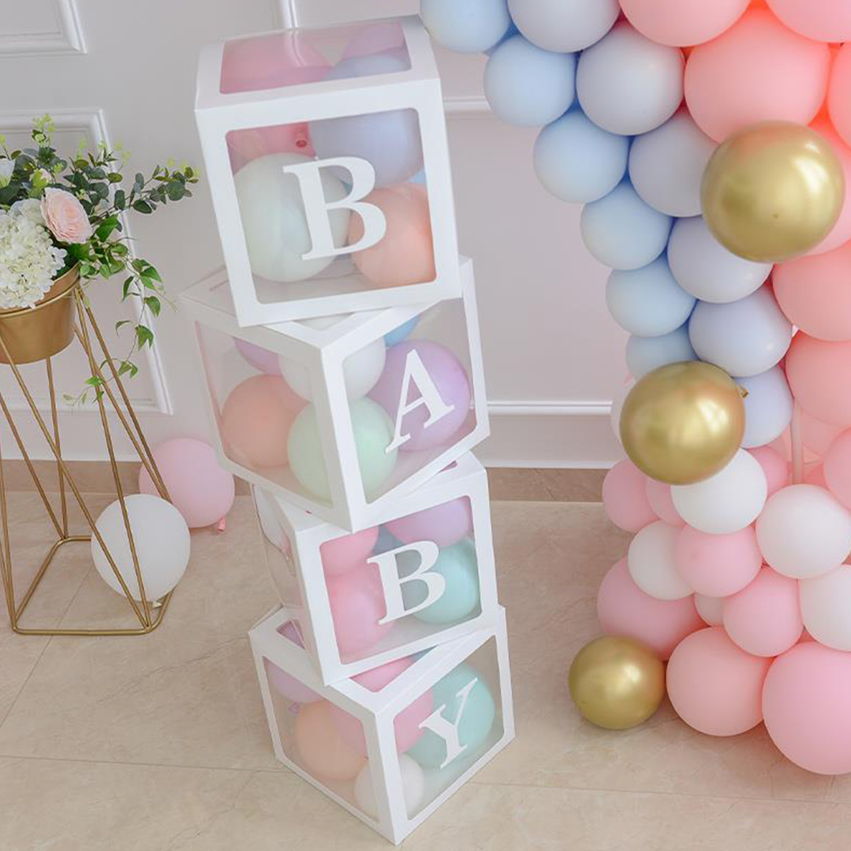 First Birthday Party Gold Paperboard Decorative Box For Boygirl Baby Shower Baby Name Decorations - 13