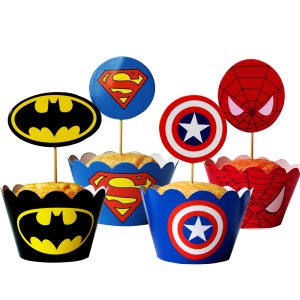 Cute Avengers Spider Batman Heroes Label Paper Cupcake Wrappers And Toppers Birthday Party Decoration Kids Baby Shower
