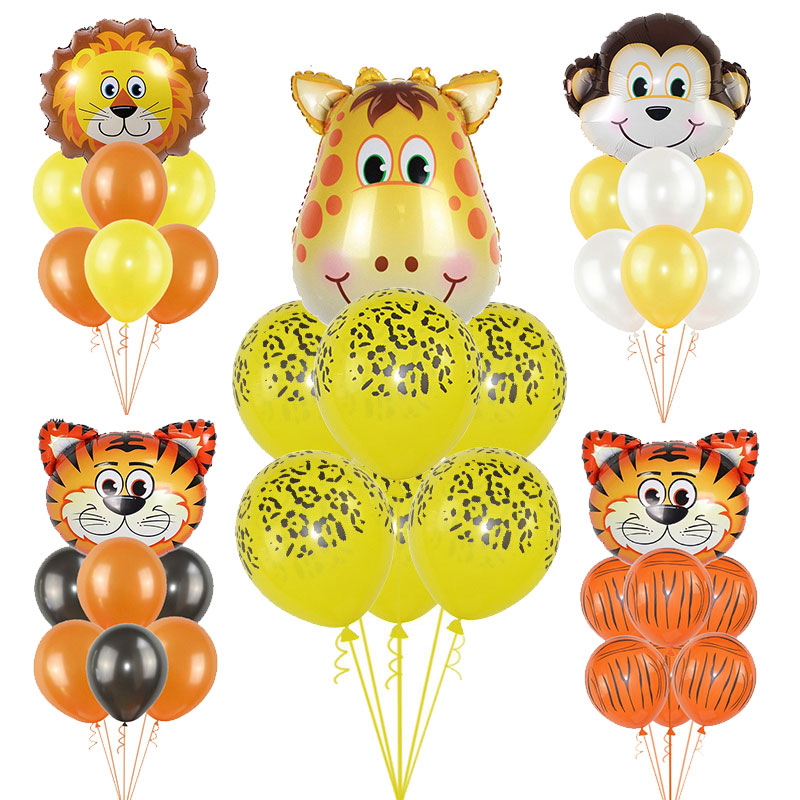 Jungle Safari Animal Balloons Set Baby Shower Childrens Birthday Party Decorations Tiger Lion Monkey Zebra Giraffe Elephant Foil Balloons - 13
