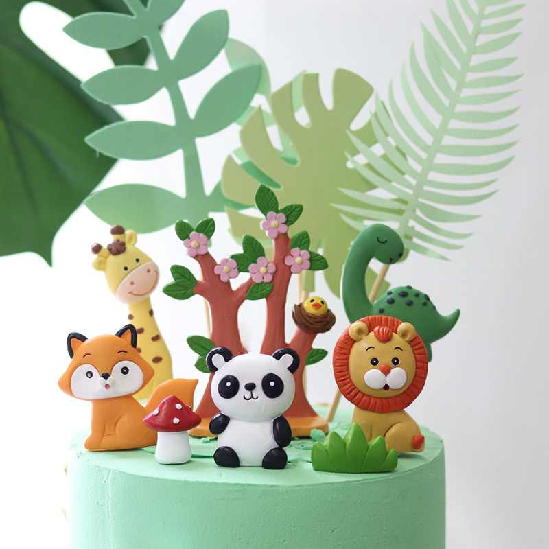Kids Birthday Party Decoration Kit Jungle Animal Theme Cartoon Cake Accessories For Childrens Celebration - 2
