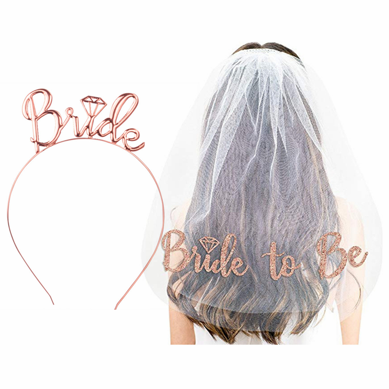 Bridetobe Bachelorette Party Crown Bridal Shower Veil Headband Hen Night Wedding Accessory Valentines Day Gift - 6