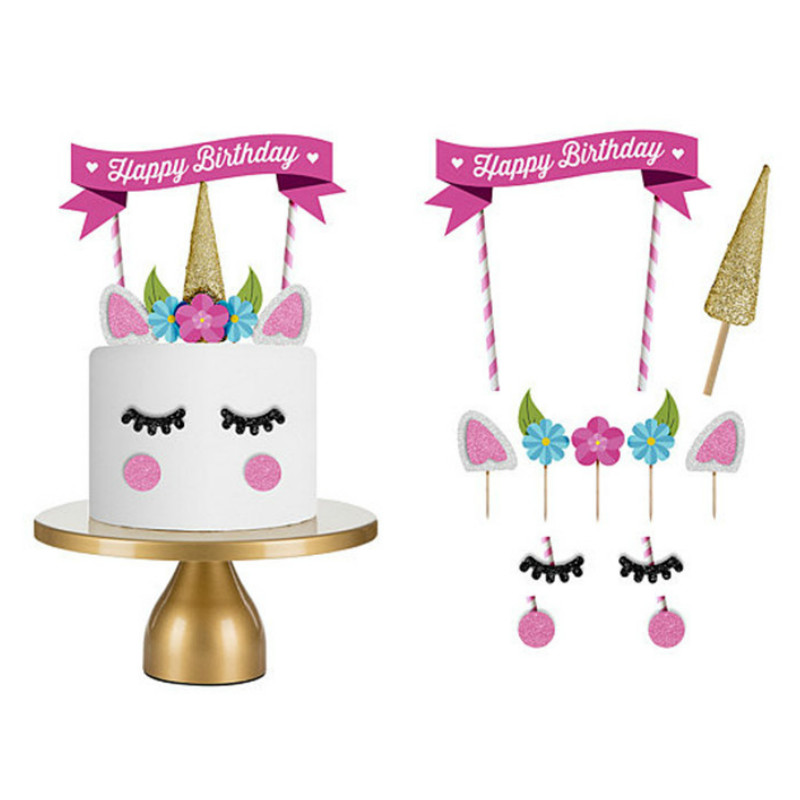 Cakelove Pink Unicorn Handmade Cake Topper Set Birthday Wedding Baby Shower Cupcake Decorations For Childrens Parties - 3