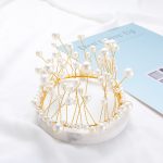 Metal Pearl Princess Crown Cake Topper Shiny Artificial Pearls Headdress Wedding & Engagement Decora Birthday Handmade - 5