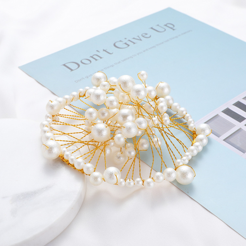 Handmade Pearl Princess Crown Cake Topper Metal Headdress For Wedding Engagement Birthday Celebrations - 5