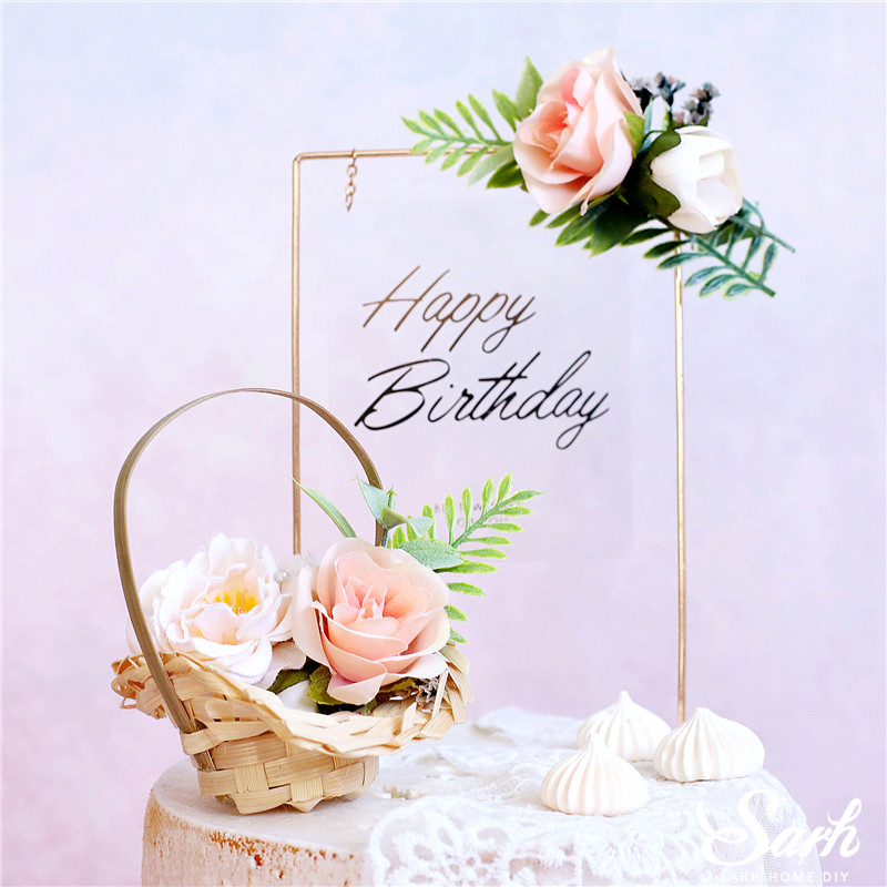 Artificial Flower Mini Basket Cake Toppers For Wedding Birthday Baby Girl Party Decorations Gifts - 3