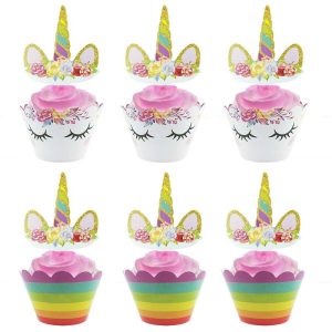 Rainbow Unicorn Cupcake Wrappers Cake Topper Birthday Party Decorations Kids Baby Shower - 2