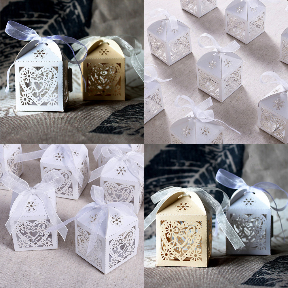 10piece Hollow Heartshaped Laser Cut Candy Boxes Set With Ribbons For Weddings Baby Showers Party Favors And Gifts - 15