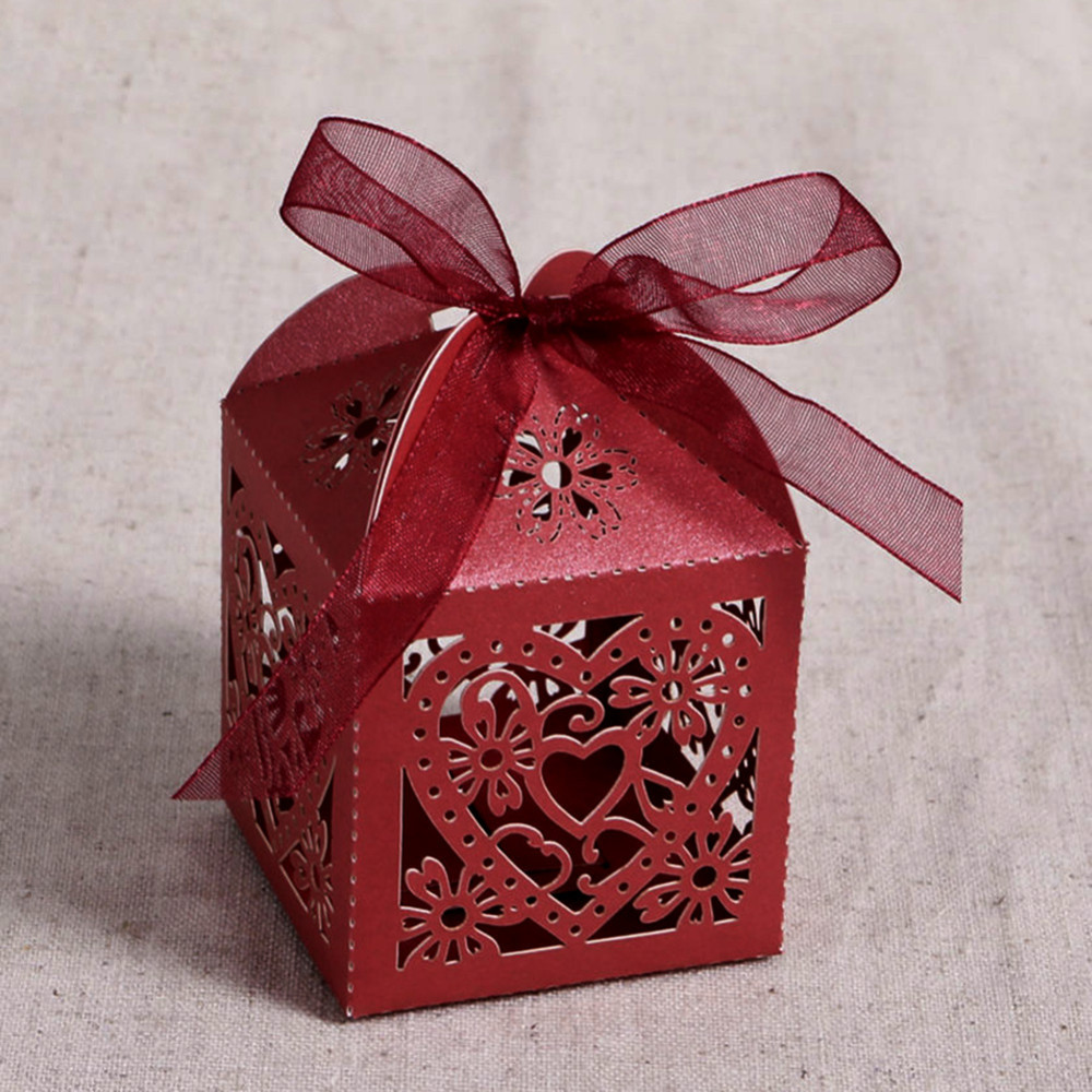 10piece Hollow Heartshaped Laser Cut Candy Boxes Set With Ribbons For Weddings Baby Showers Party Favors And Gifts - 5